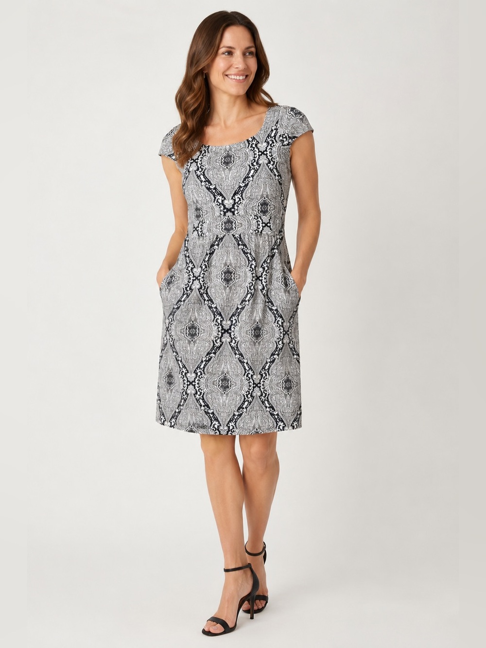 J. McLaughlin‎ Performance Cap Sleeve Medallion Sheath Dress Pockets Size Small